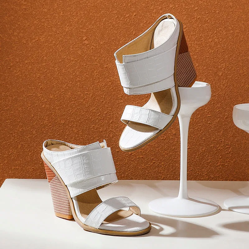 Bigsizeheels Slip-On Block Heel Backless Mules - White