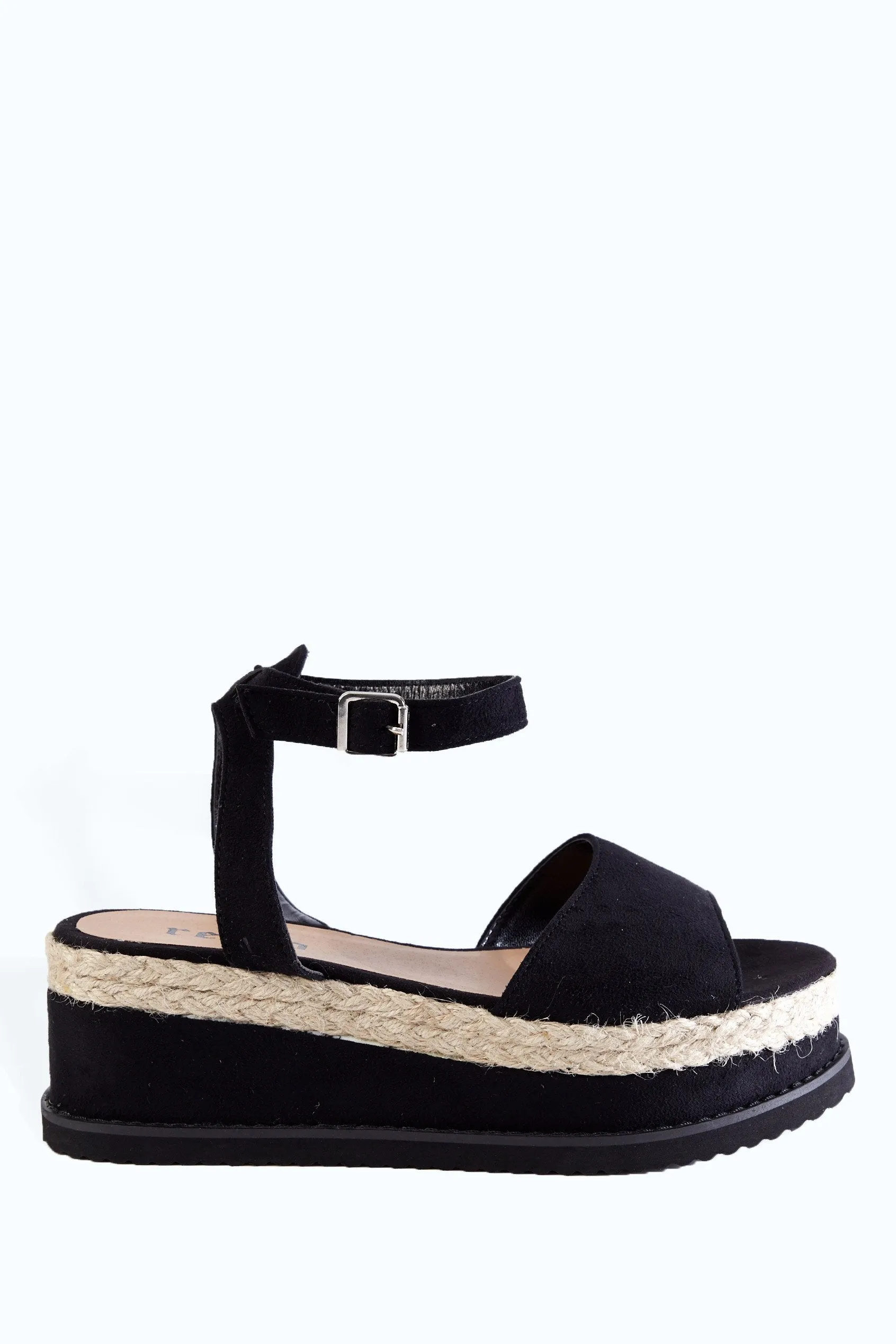 Black Wedge Open Toe Espadrilles
