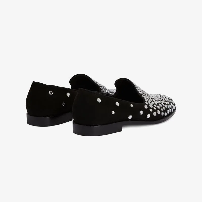 Core Black Suede Crystal-Embellished Loafers