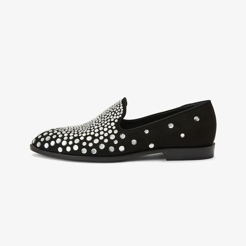 Core Black Suede Crystal-Embellished Loafers