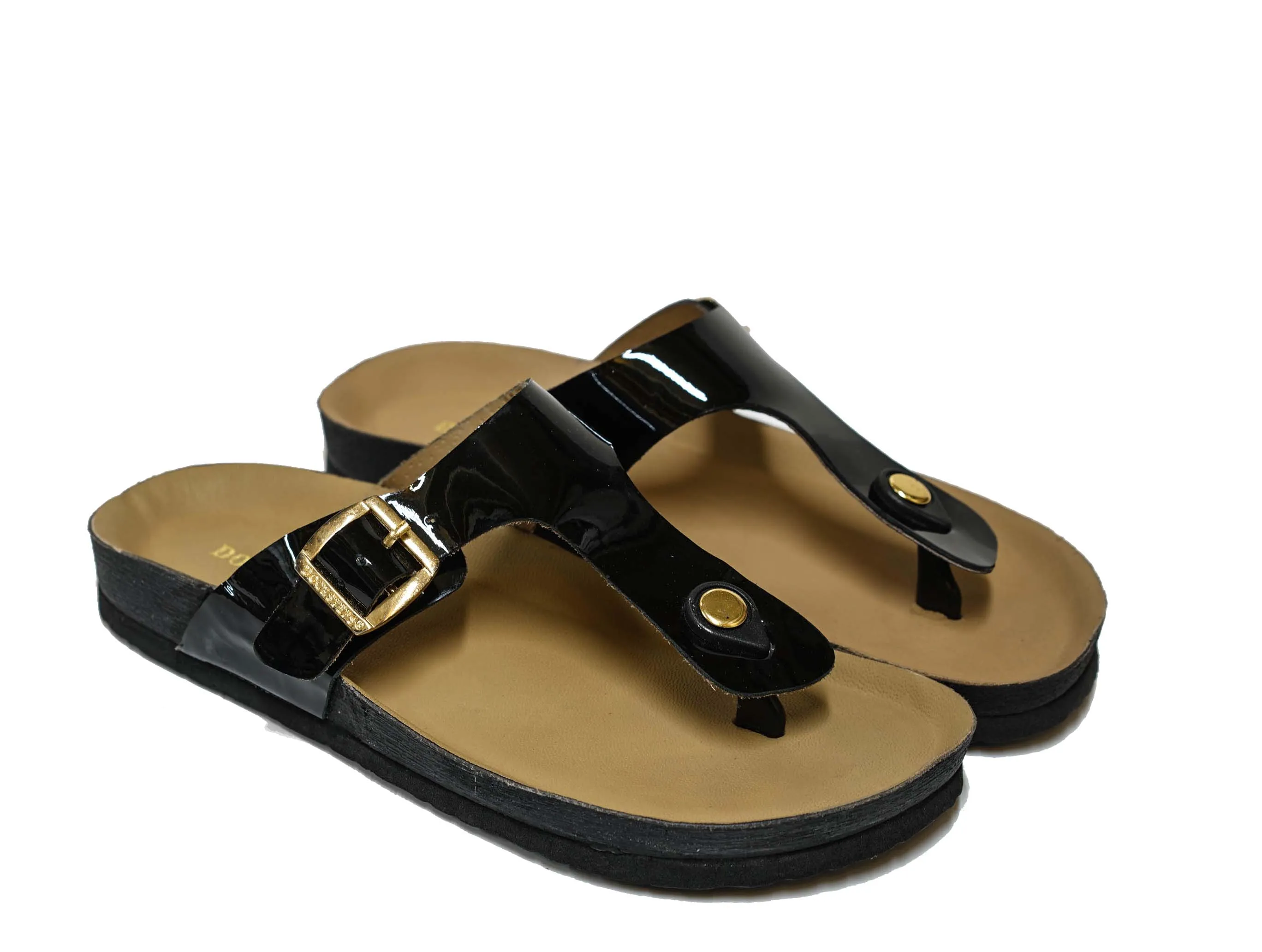 Docksteps Women's Black Patent Leather Thongs DSE105459