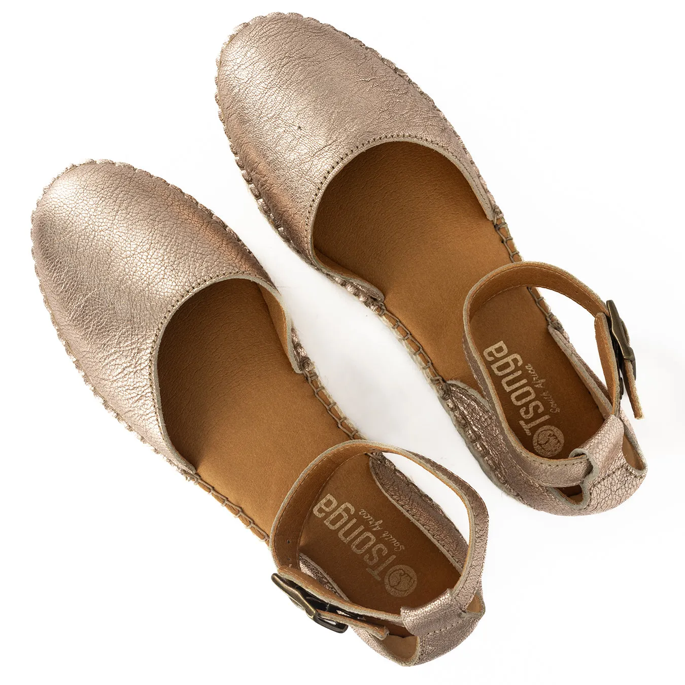 Gisenyi : Ladies Leather Espadrille Shoe in Rose Gold Metallic