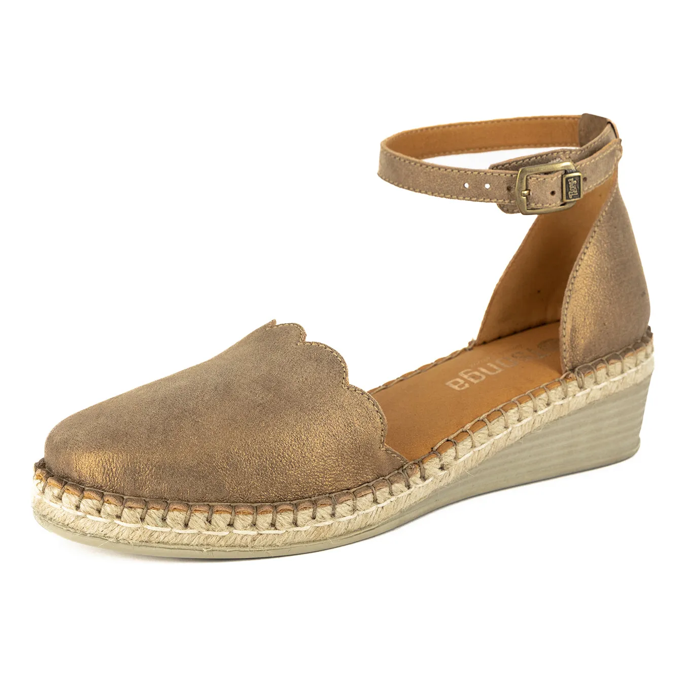 Inkantolo : Ladies Leather Wedge Espadrille in Beige Spirit