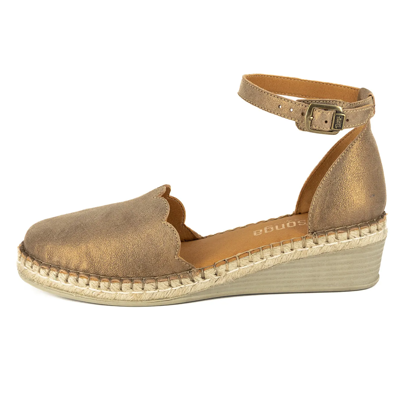 Inkantolo : Ladies Leather Wedge Espadrille in Beige Spirit