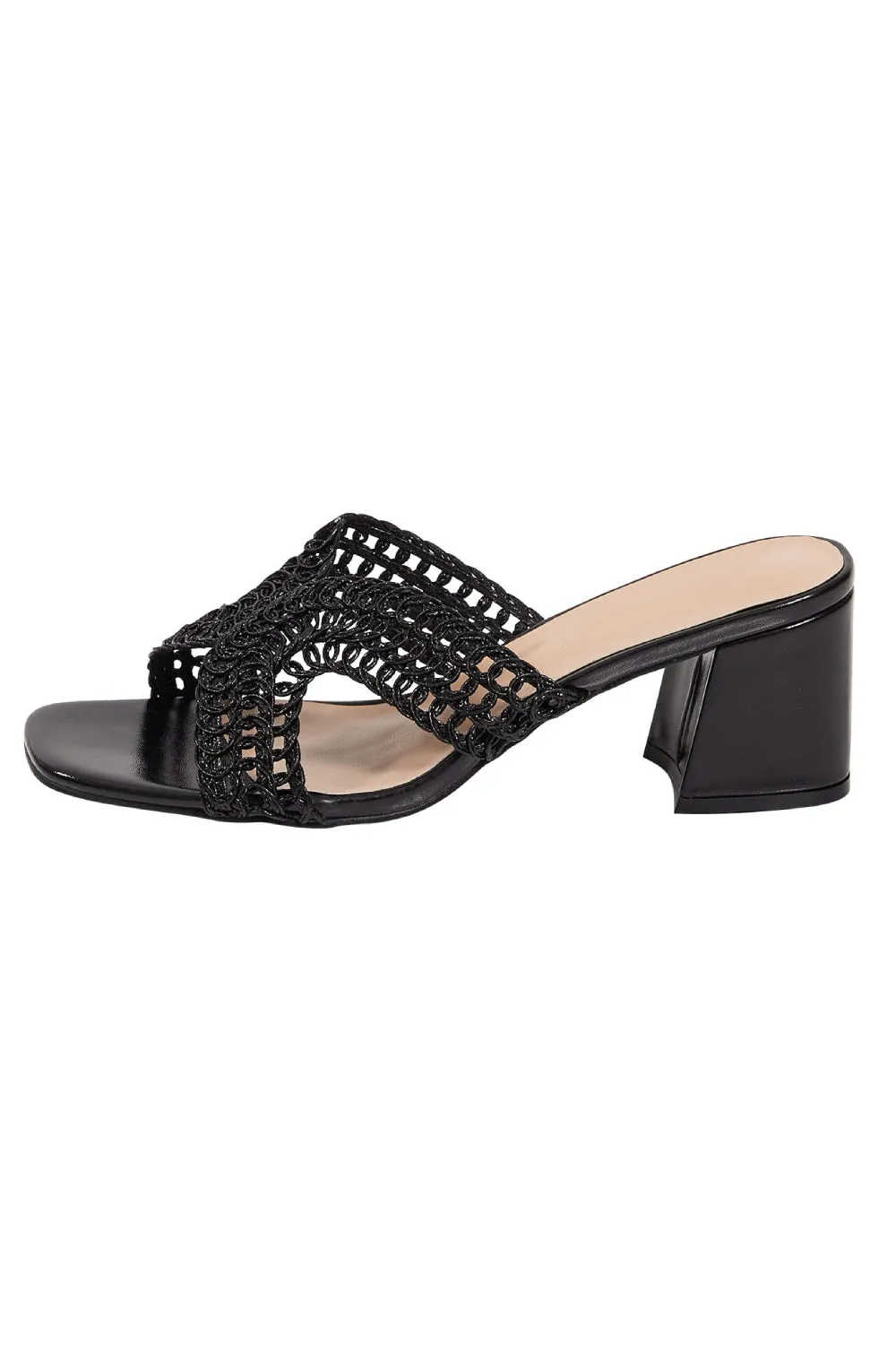 KNITTED BLOCK HEEL MULES IN BLACK