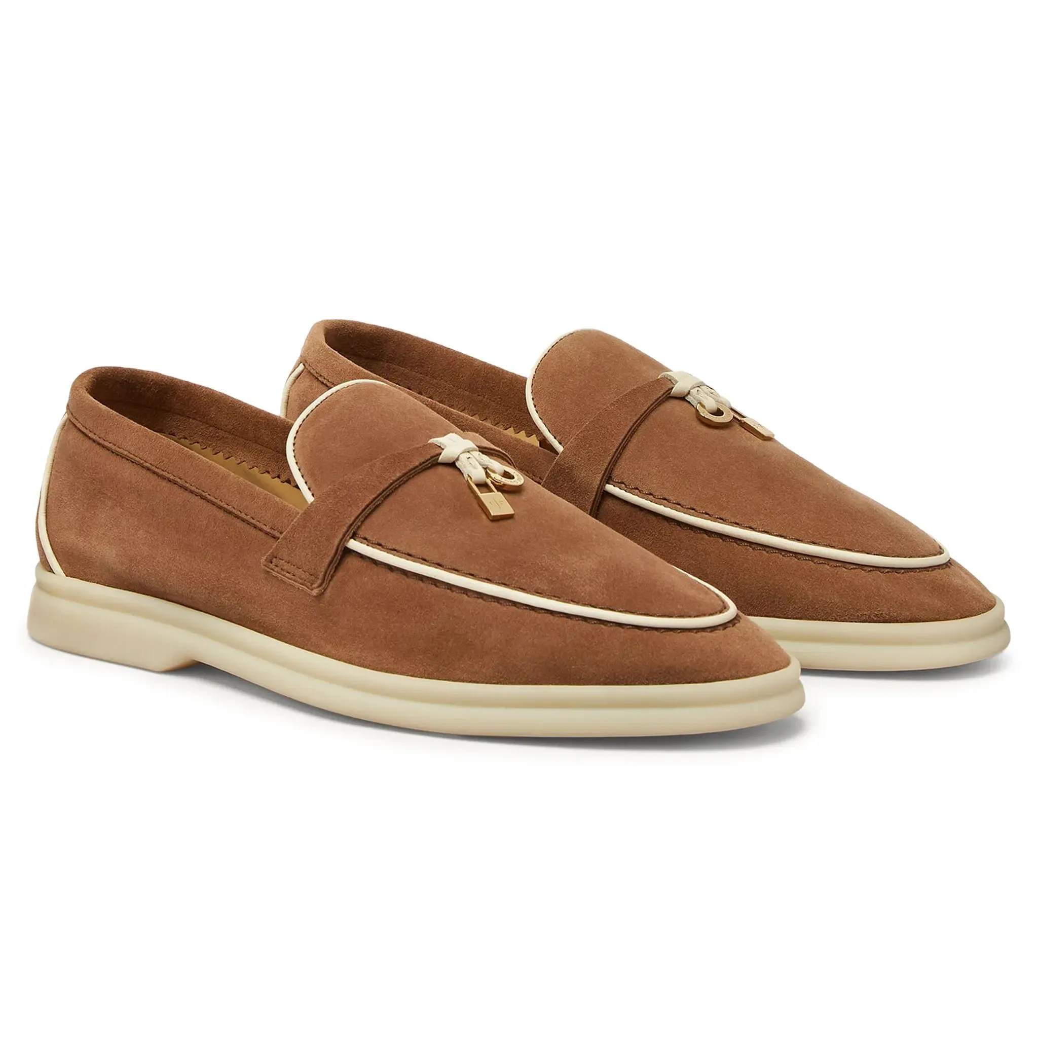 Loro Piana Summer Charms Walk Suede Goatskin Mole Loafers