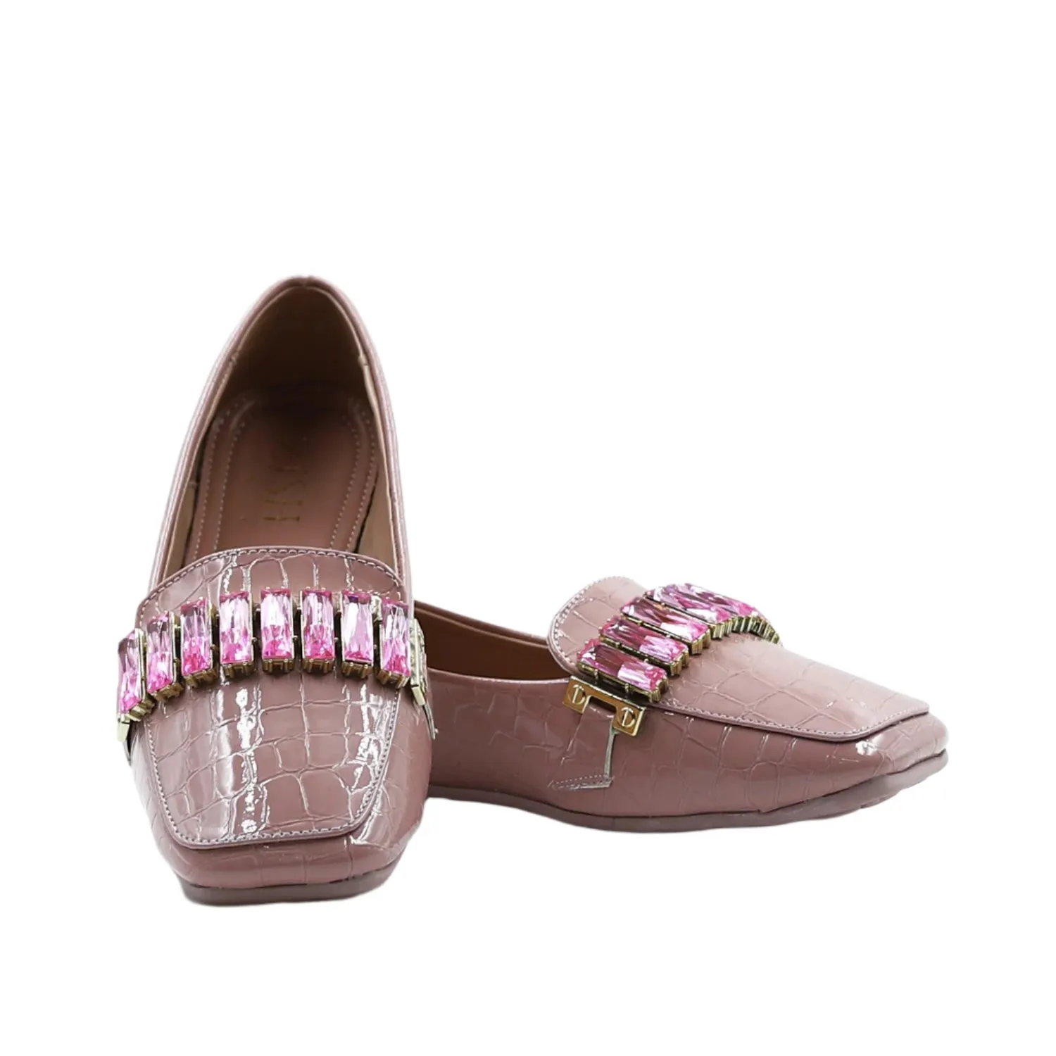 Nude Pink Slip-On Croco Belli