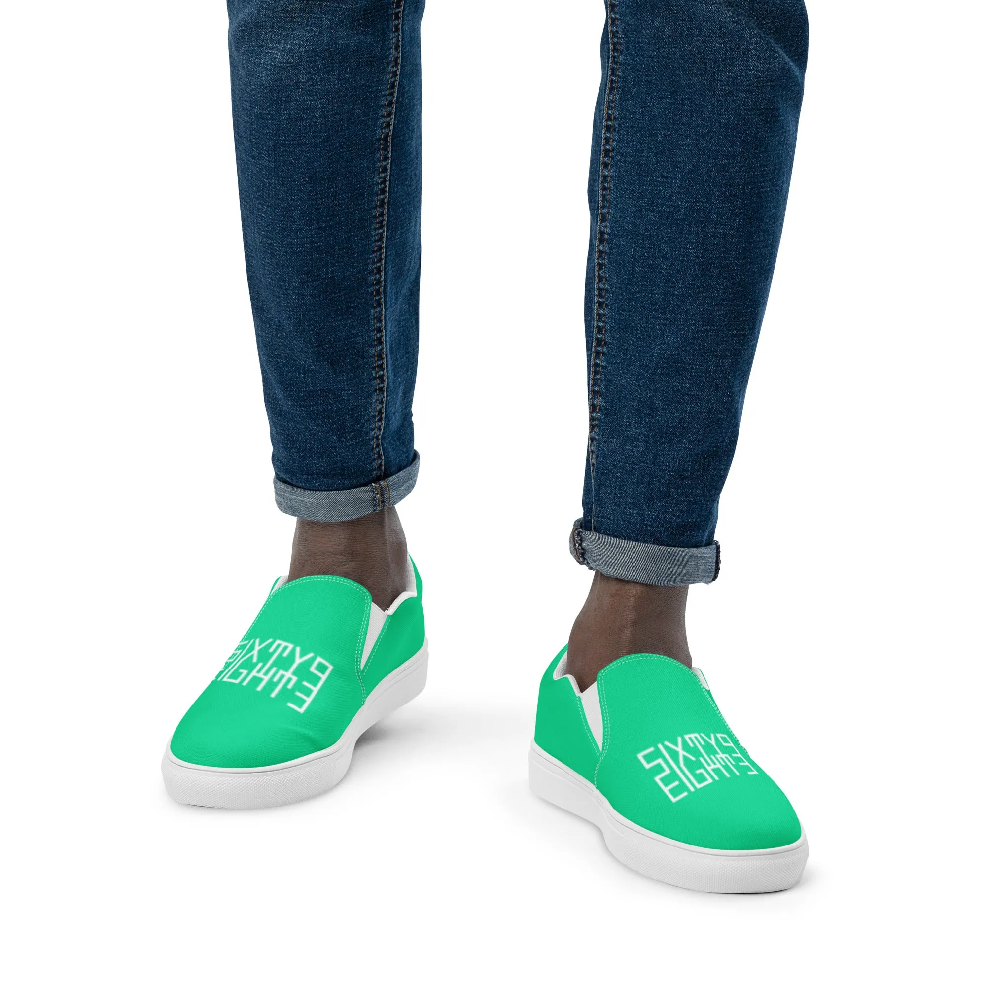 Sixty Eight 93 Logo White & Sea Green Men's Slip On Shoes