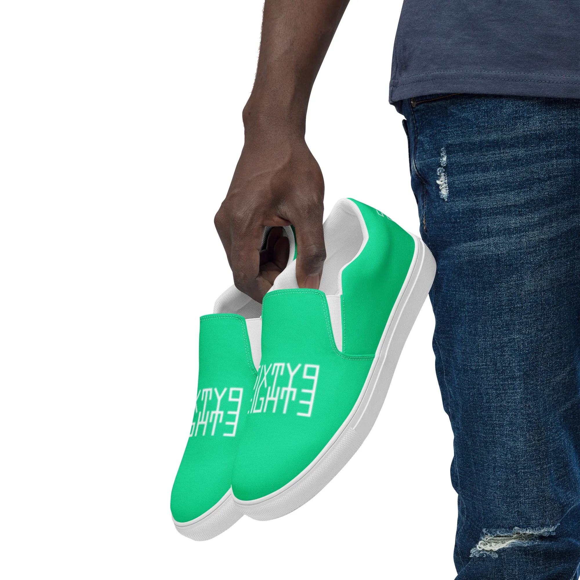 Sixty Eight 93 Logo White & Sea Green Men's Slip On Shoes