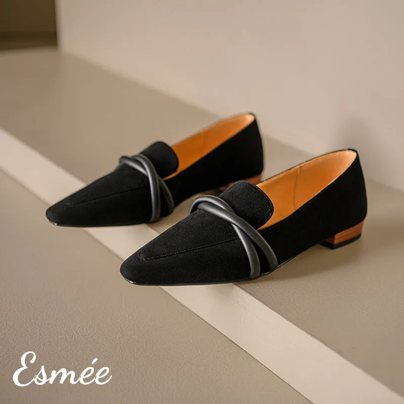 Suede Loafers with Leather Straps Design