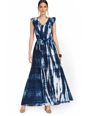 Tie-Dye Flutter-Sleeve Maxi Dress