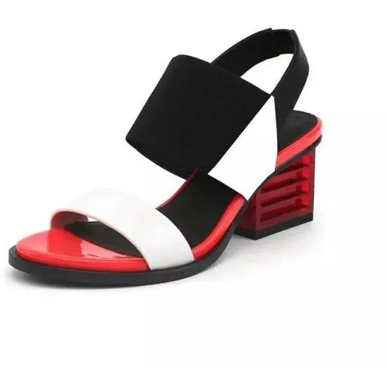 Transparent Square Low Heel Summer Real Cowhide Gladiator Sandals