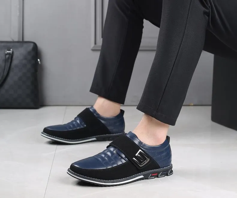 Velcro slip on embroidered men's leather shoes