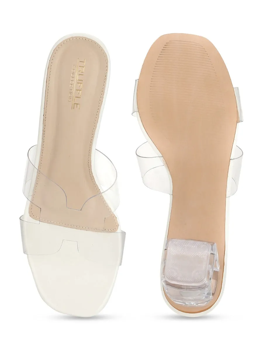 White Patent Perspex Block Heel Mules