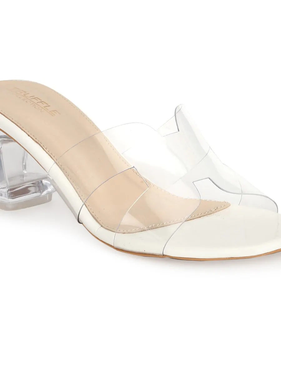 White Patent Perspex Block Heel Mules
