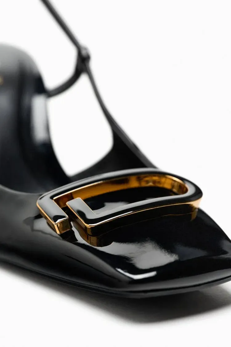 ZARA BLOCK-HEEL SLINGBACK SHOES - BLACK