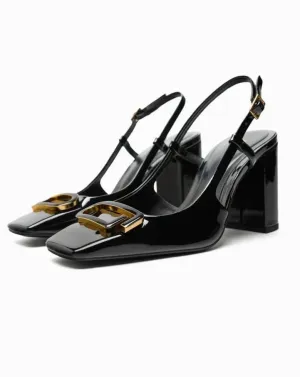 ZARA BLOCK-HEEL SLINGBACK SHOES - BLACK