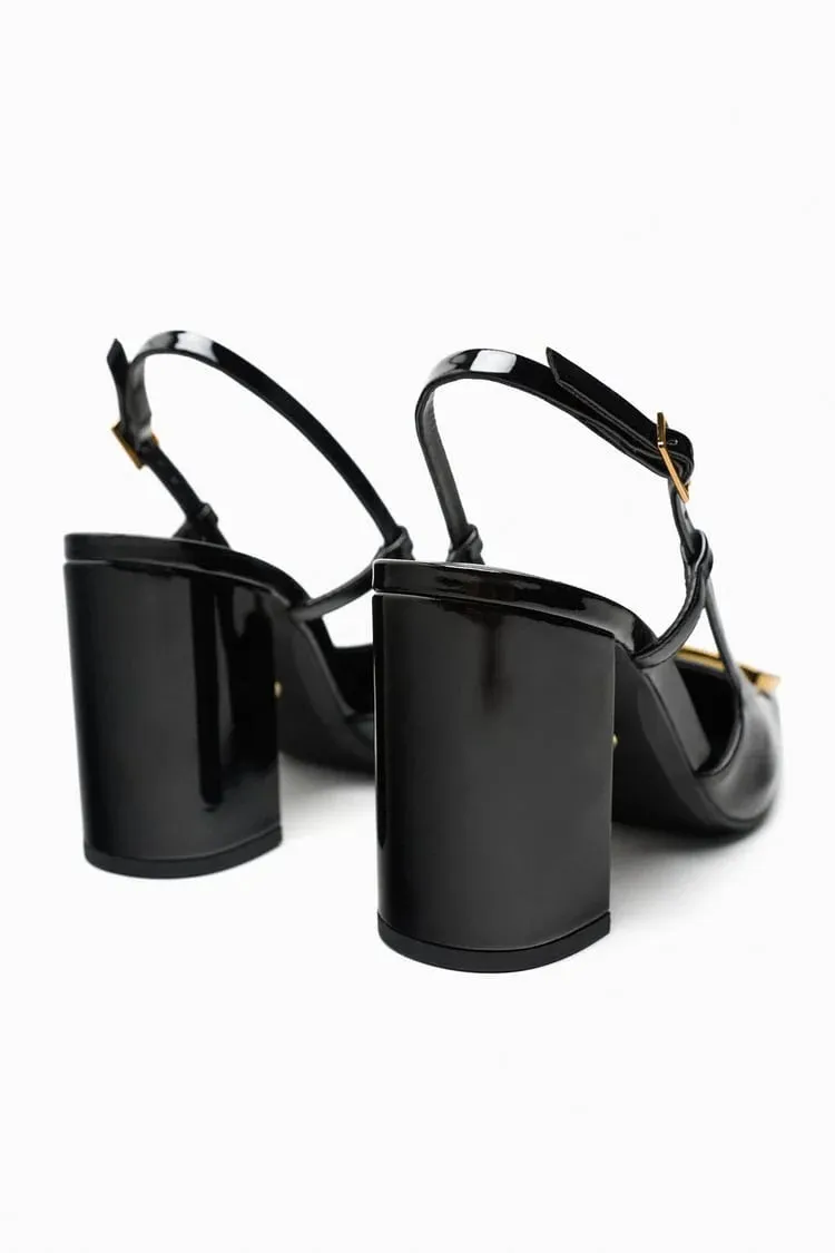 ZARA BLOCK-HEEL SLINGBACK SHOES - BLACK