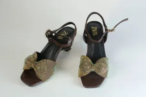 ZARA BOW FANCY SANDALS - BROWN
